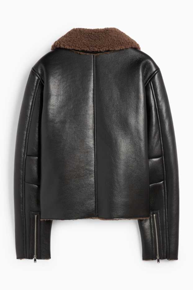 Women - Faux shearling jacket - faux leather - black