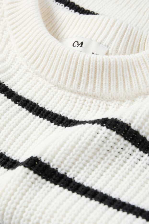 Kinder Mädchen - Pullover - gerippt - gestreift - weiß / schwarz