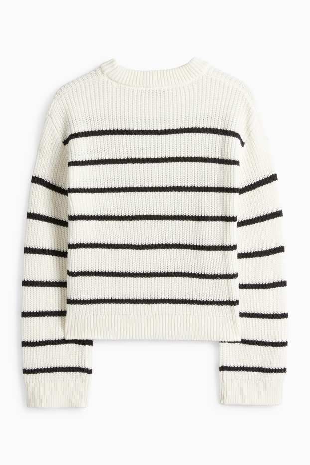 Kinder Mädchen - Pullover - gerippt - gestreift - weiß / schwarz