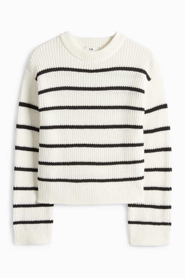 Kinder Mädchen - Pullover - gerippt - gestreift - weiß / schwarz