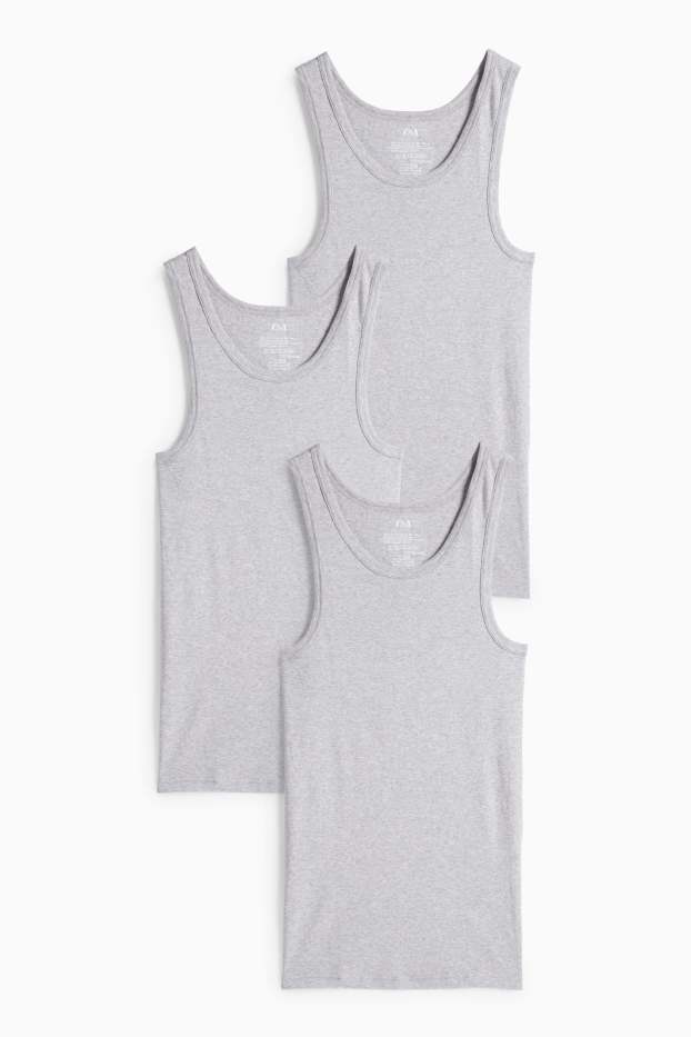 Herren - Multipack 3er - Unterhemd - Feinripp - hellgrau-melange