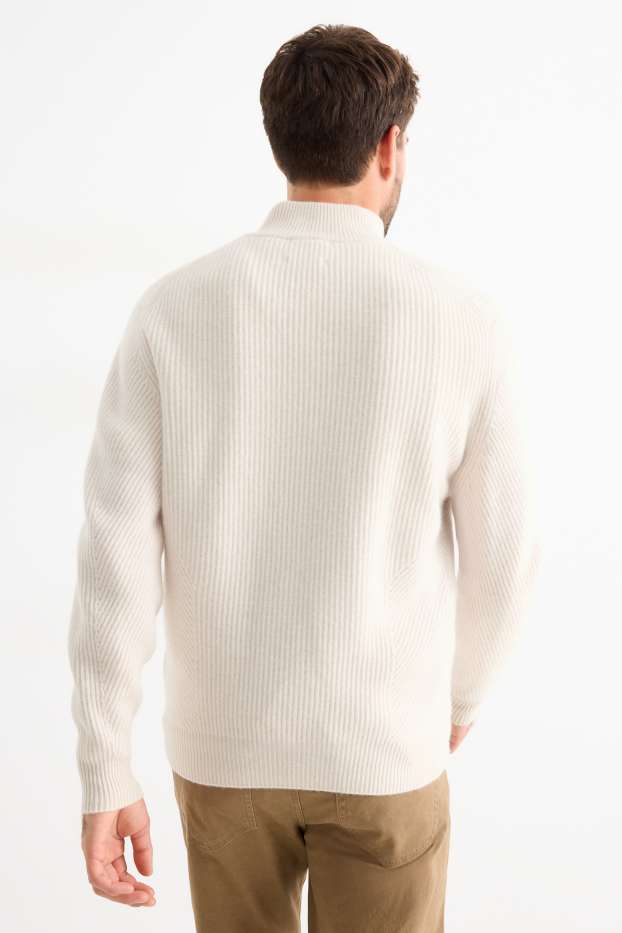 Hommes - Pull en cachemire mélangé - laine mélangée - finition côtelée - blanc crème
