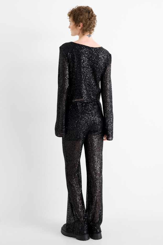 Women - Sequin trousers - high waist - flared - black