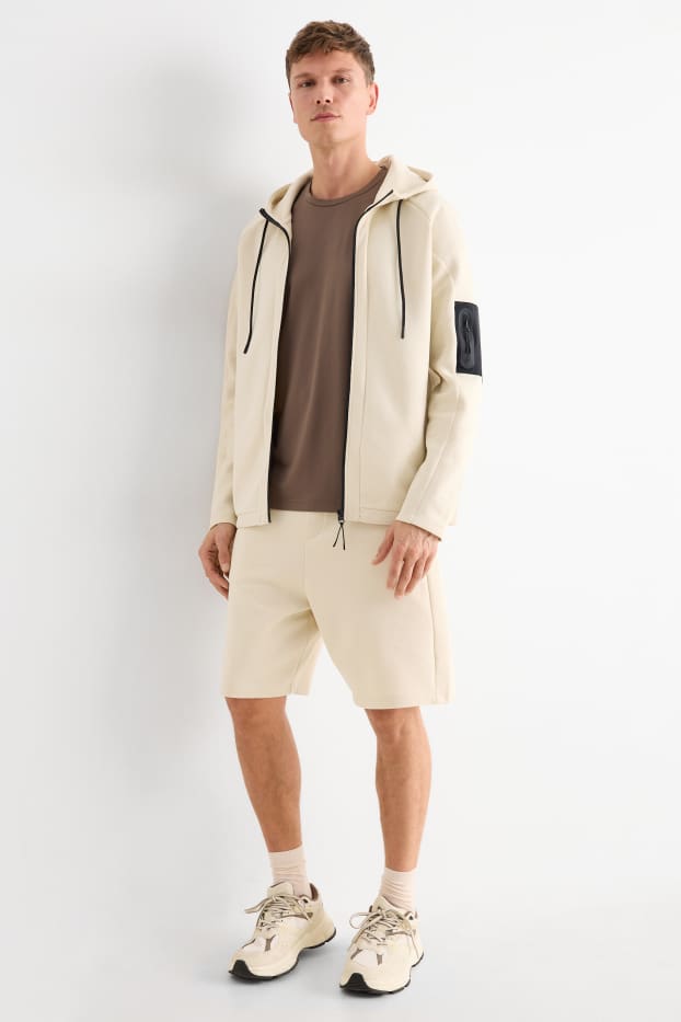 Pánské - Teplákové šortky - strukturované - světle béžová