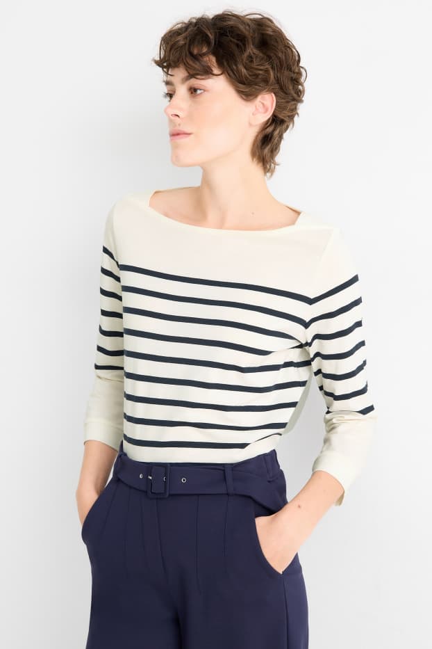 Femmes - Haut à manches longues basique - regular fit - bleu foncé / blanc crème