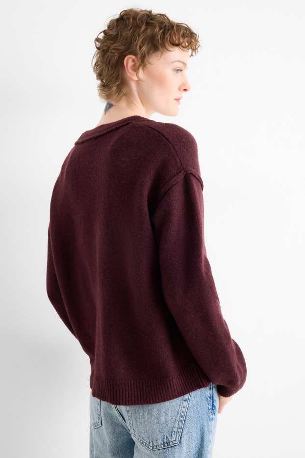 Femei - Cardigan tricotat - bordo