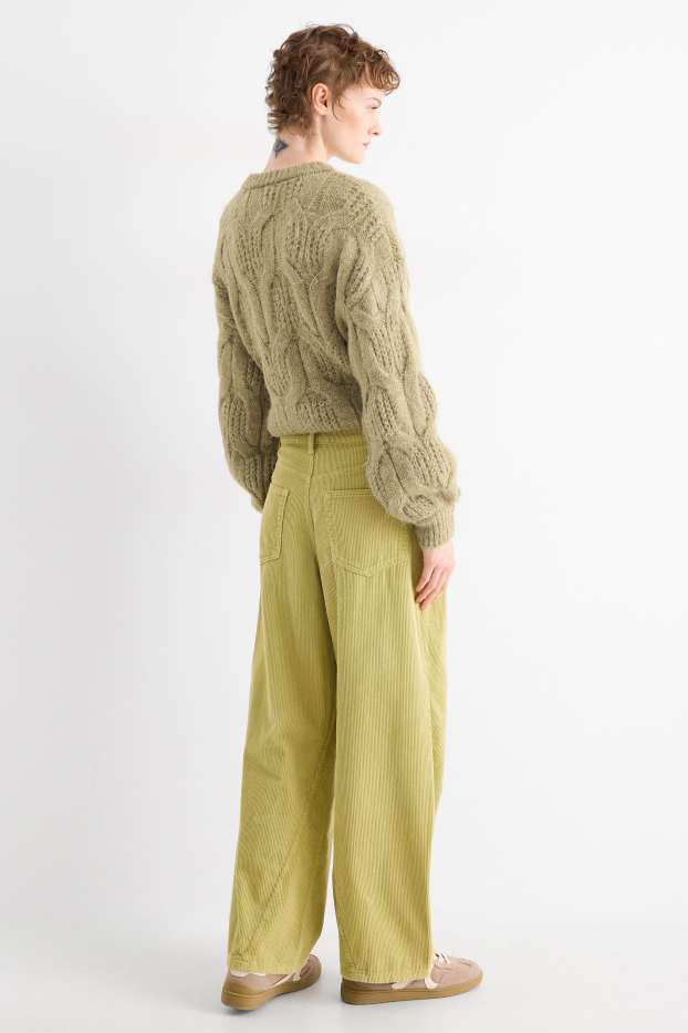Dames - Corduroy broek - mid waist - barrel leg - lichtgroen