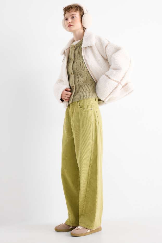Dames - Corduroy broek - mid waist - barrel leg - lichtgroen