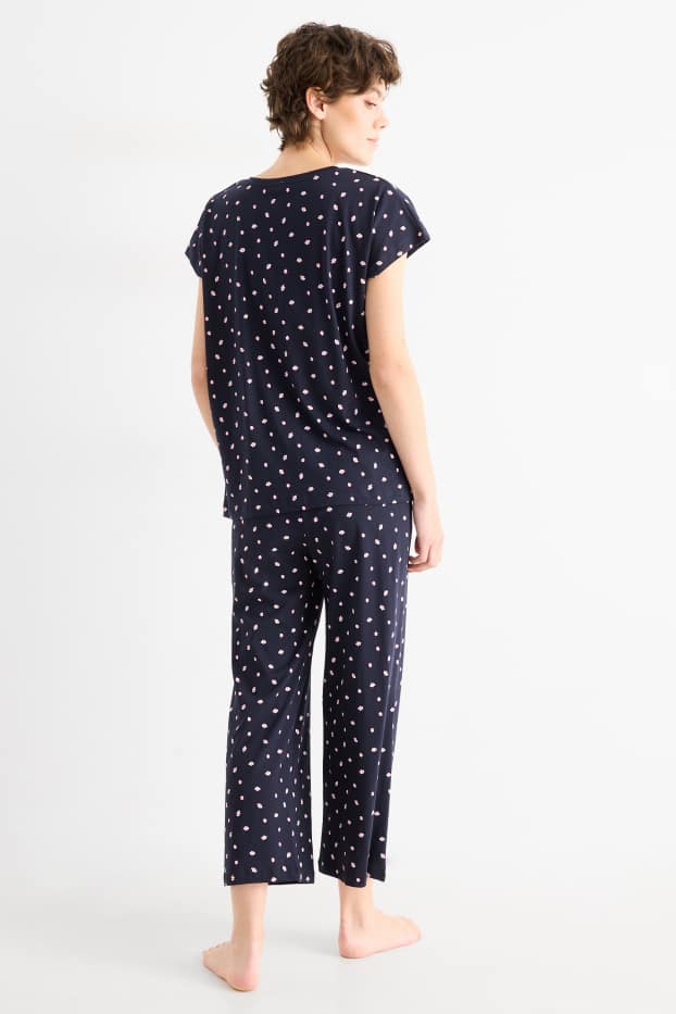 Femmes - Pyjama - à fleurs - bleu foncé