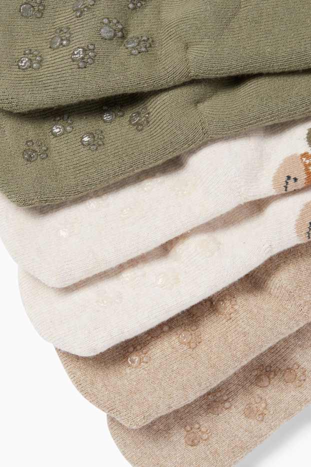 Baby Buben - Multipack 3er - Wald - Baby-Anti-Rutsch-Socken mit Motiv - grün / beige
