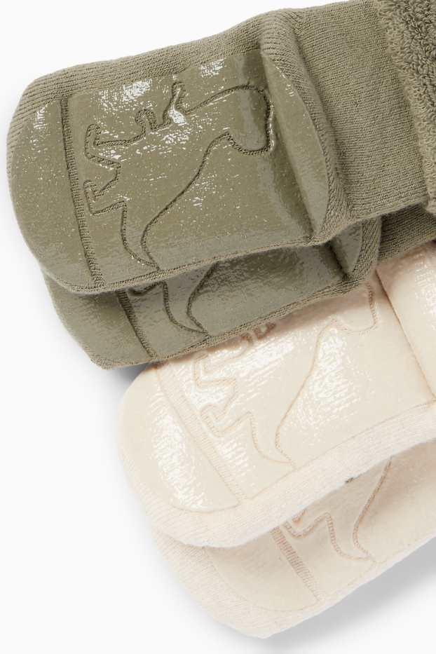 Bébés garçons - Lot de 2 paires - dinosaures - chaussettes antidérapantes à motif pour bébé - vert / beige