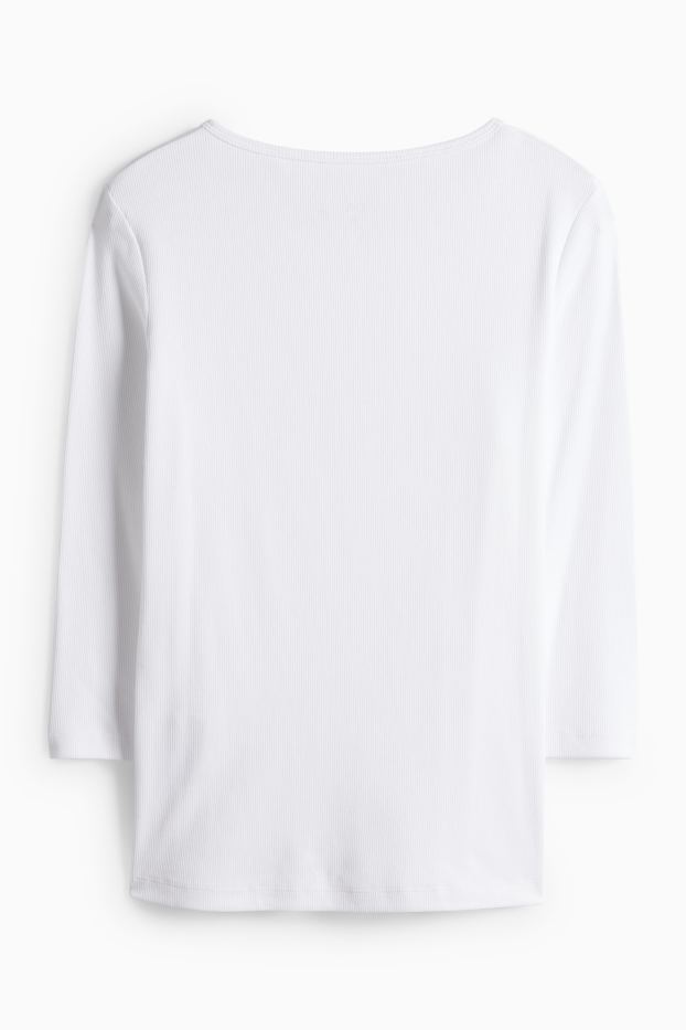 Dámské - Tričko basic ve stylu henley - slim fit - žebrované - bílá