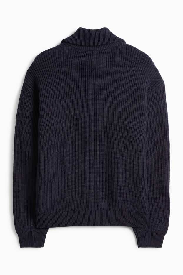 Pánské - Pletený kardigan - žebrovaný - tmavomodrá