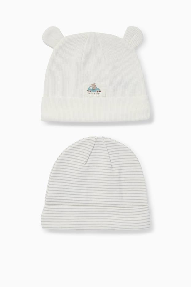 Neonati - Confezione da 2 - elefante e auto - berretto neonati - bianco