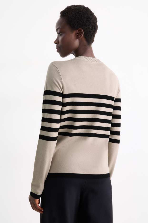 Femei - Pulover - cu dungi - negru / nej