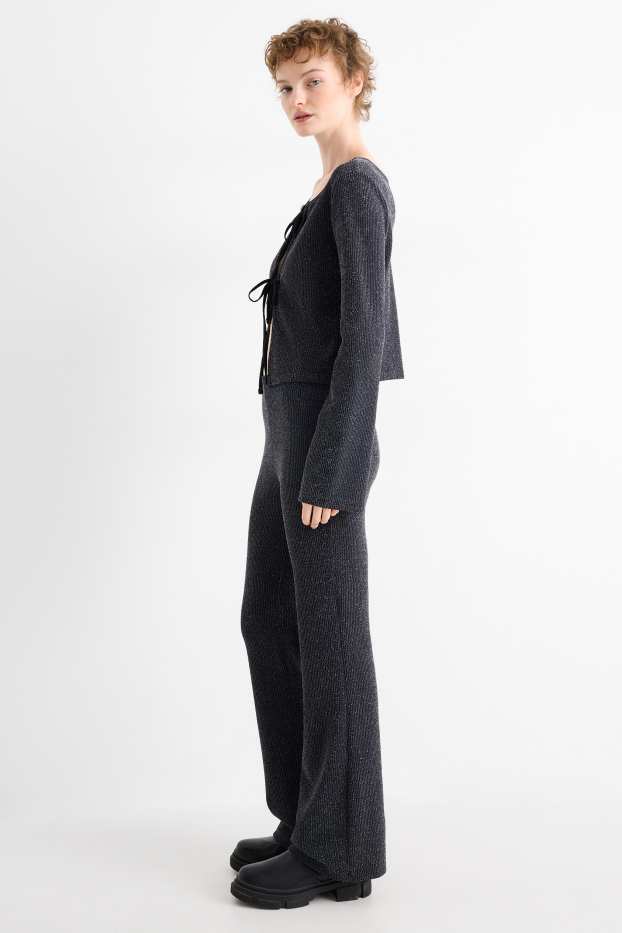 Women - Flared leggings - ribbed - black