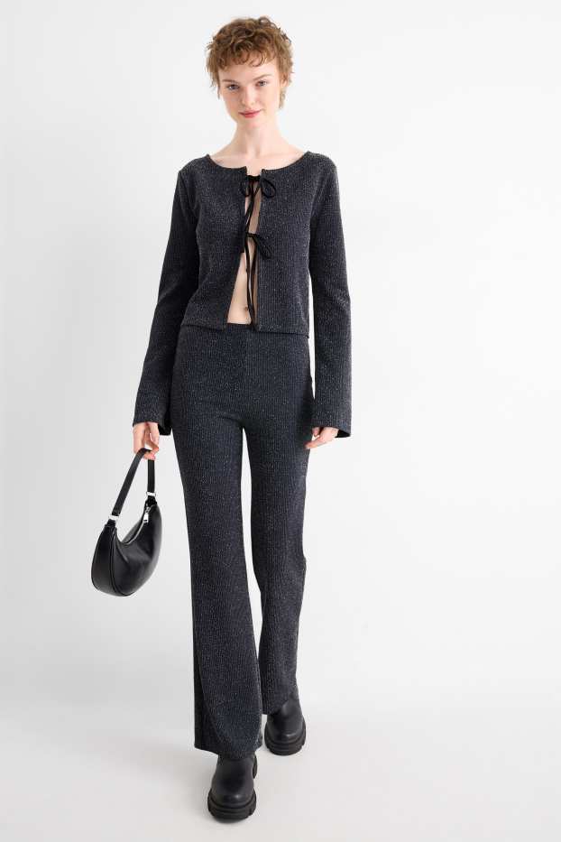 Women - Flared leggings - ribbed - black