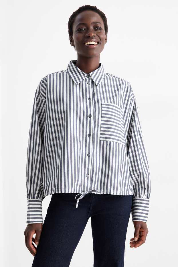 Damen - Bluse - gestreift - blau / weiß