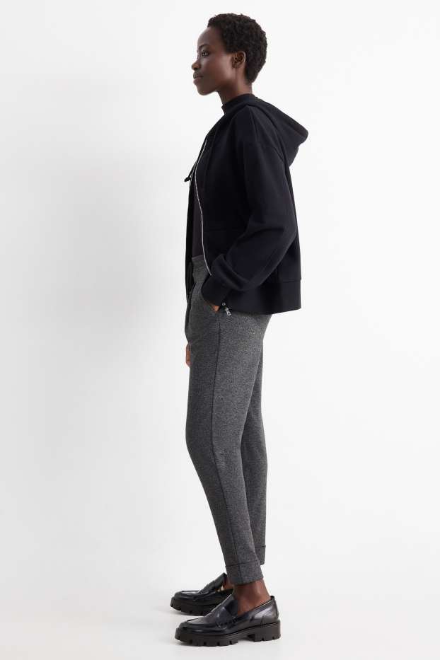 Dámské - Žerzejové kalhoty - mid waist - tapered fit - tmavošedá