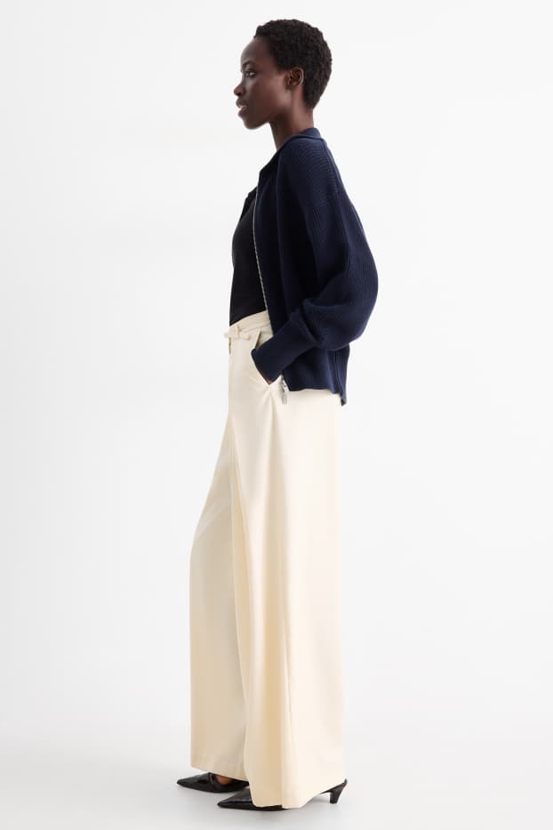 Dona - Pantalons de tela amb cinturó - high waist - wide leg - beix clar