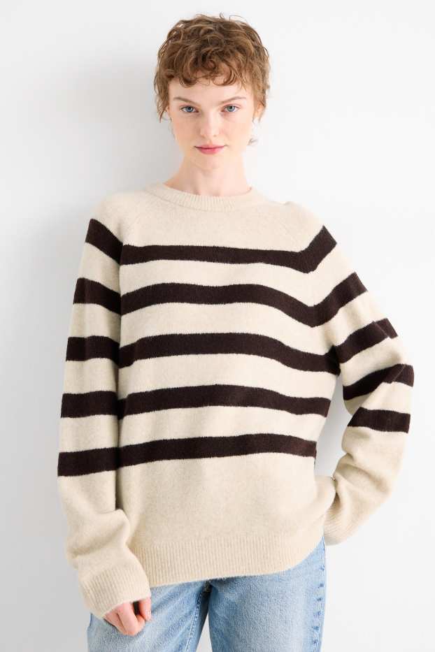 Donna - Maglione - a righe - marrone / beige