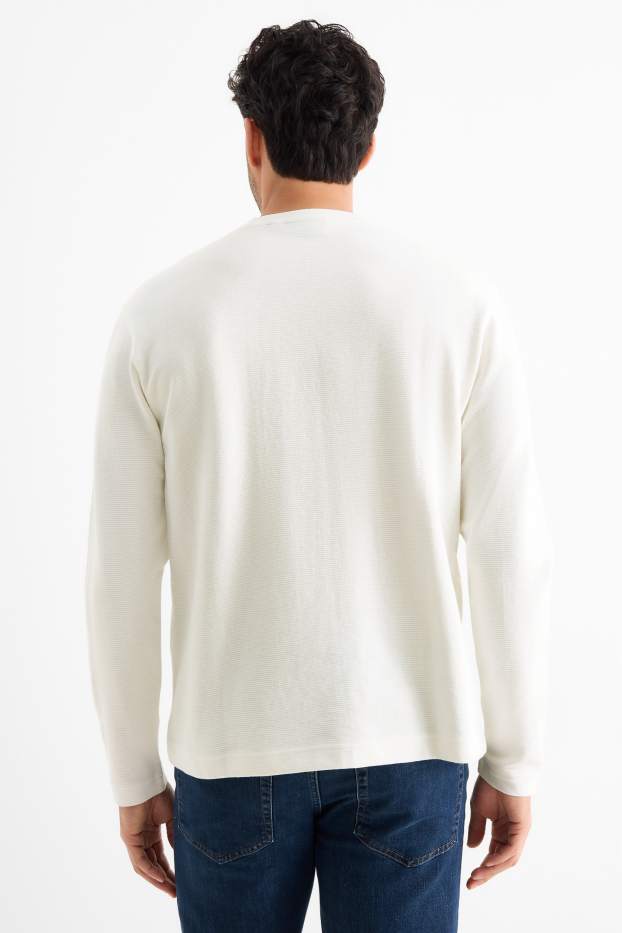 Herren - Langarmshirt - Relaxed Fit - gerippt - weiß