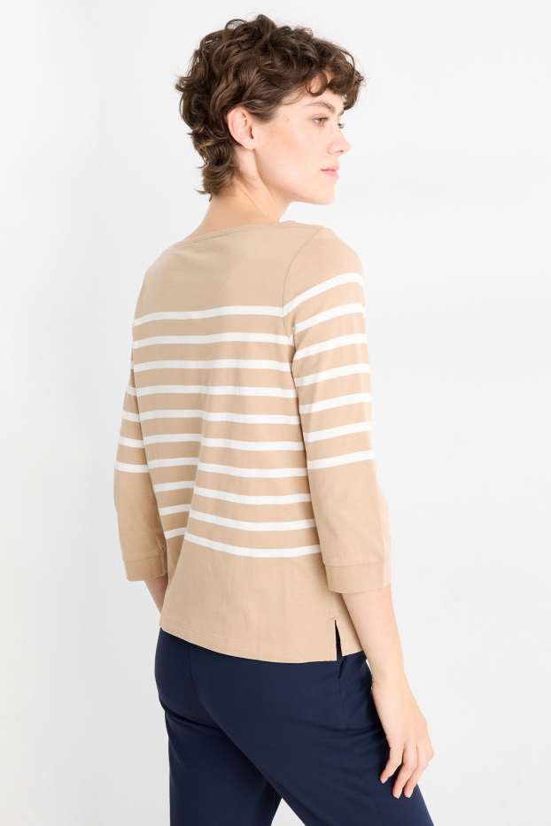 Femmes - Haut à manches longues basique - regular fit - blanc / beige