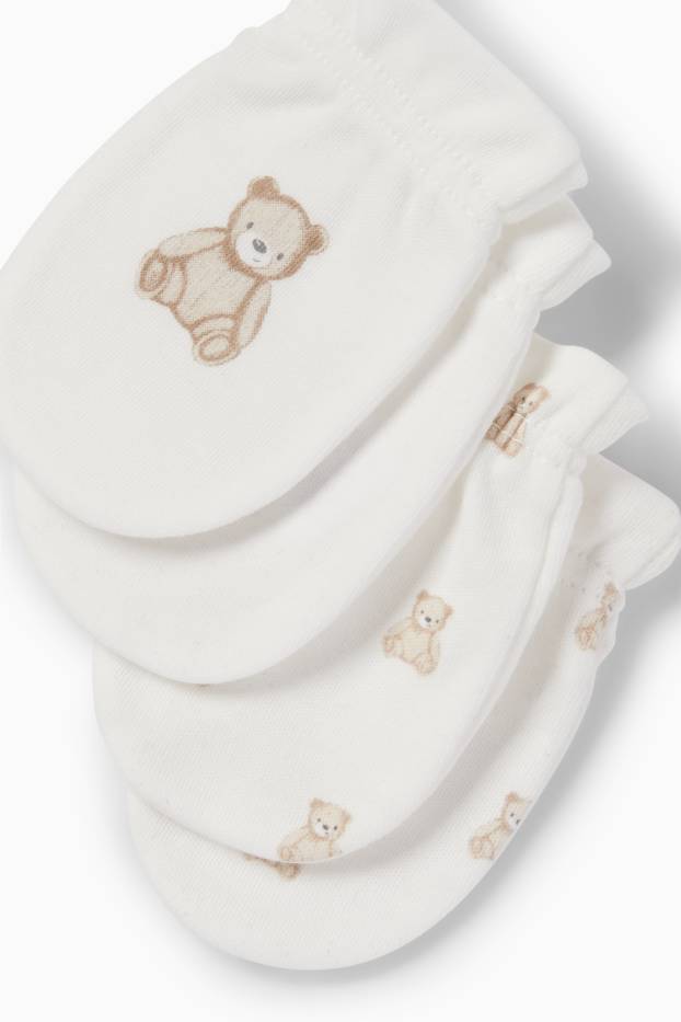 Unisex - Multipack 2 ks - medvídek Teddy - rukavice proti poškrábání - bílá