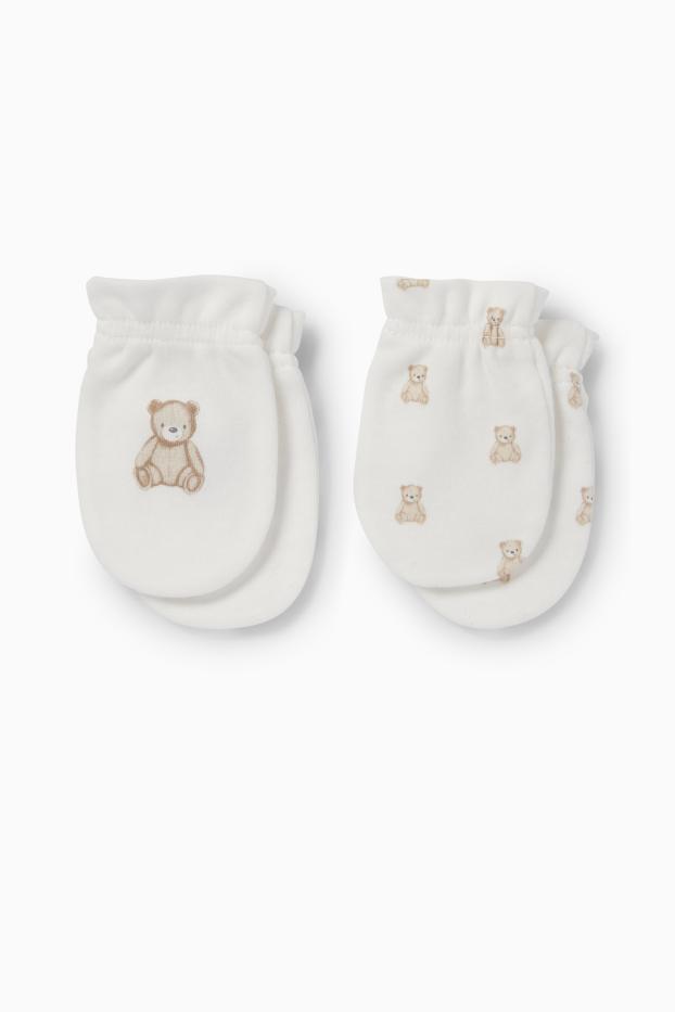 Unisex - Multipack 2 ks - medvídek Teddy - rukavice proti poškrábání - bílá