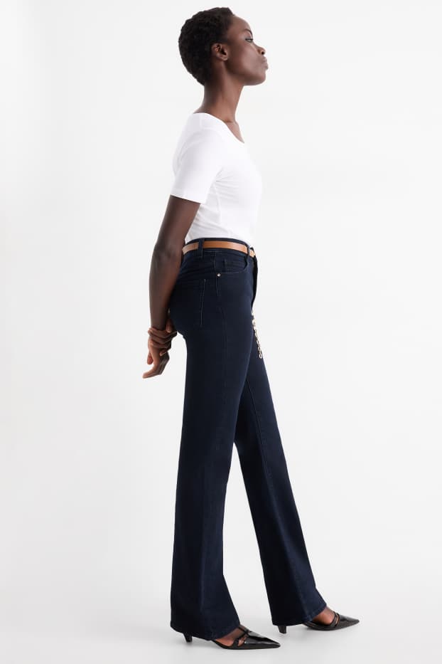 Donna - Jeans svasati con cintura - vita alta - LYCRA® - jeans blu scuro