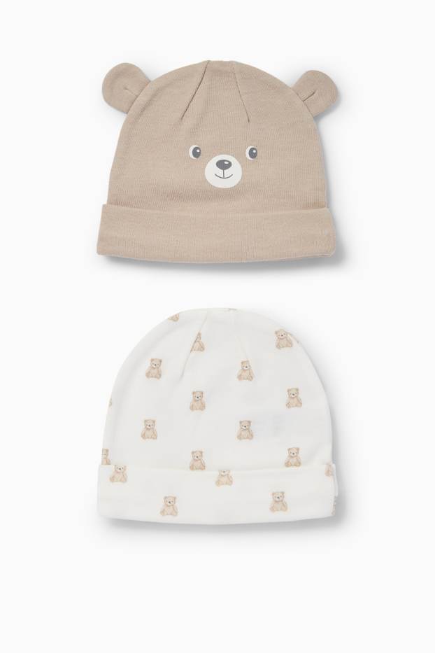 Unisex - Confezione da 2 - orsetto - berretto per neonati - bianco