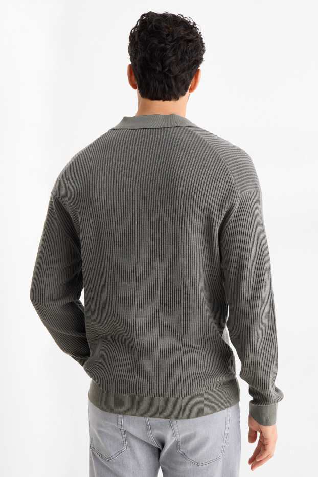 Herren - Pullover - gerippt - dunkelgrün