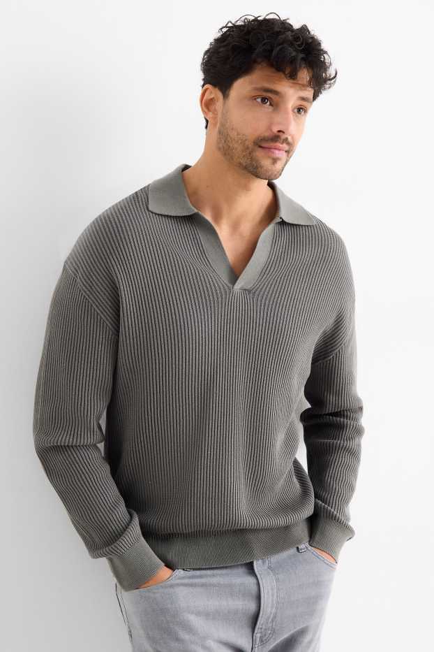 Herren - Pullover - gerippt - dunkelgrün