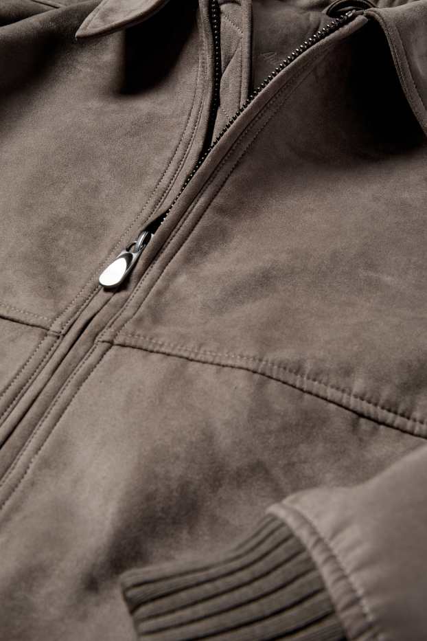 Pánské - Bunda - imitace semiše - tmavohnědá