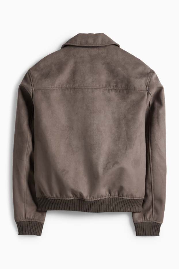 Pánské - Bunda - imitace semiše - tmavohnědá