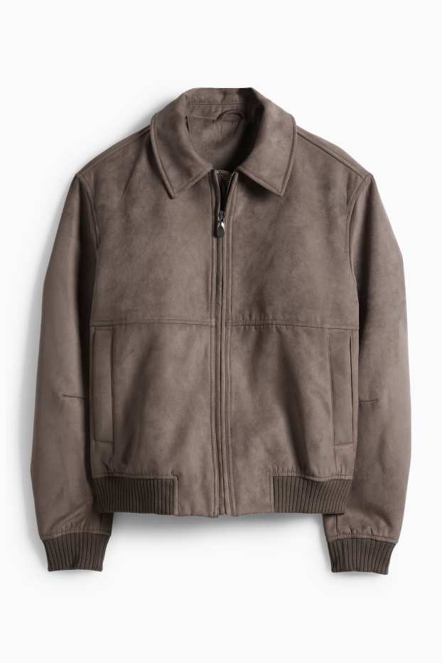 Pánské - Bunda - imitace semiše - tmavohnědá