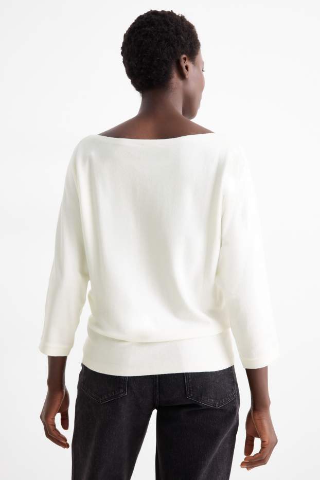 Dames - Fijn gebreide trui - crème wit