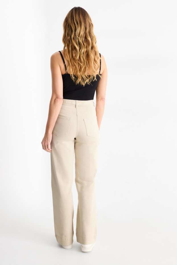 Femmes - Pantalon de toile à ceinture - high waist - wide leg - beige clair
