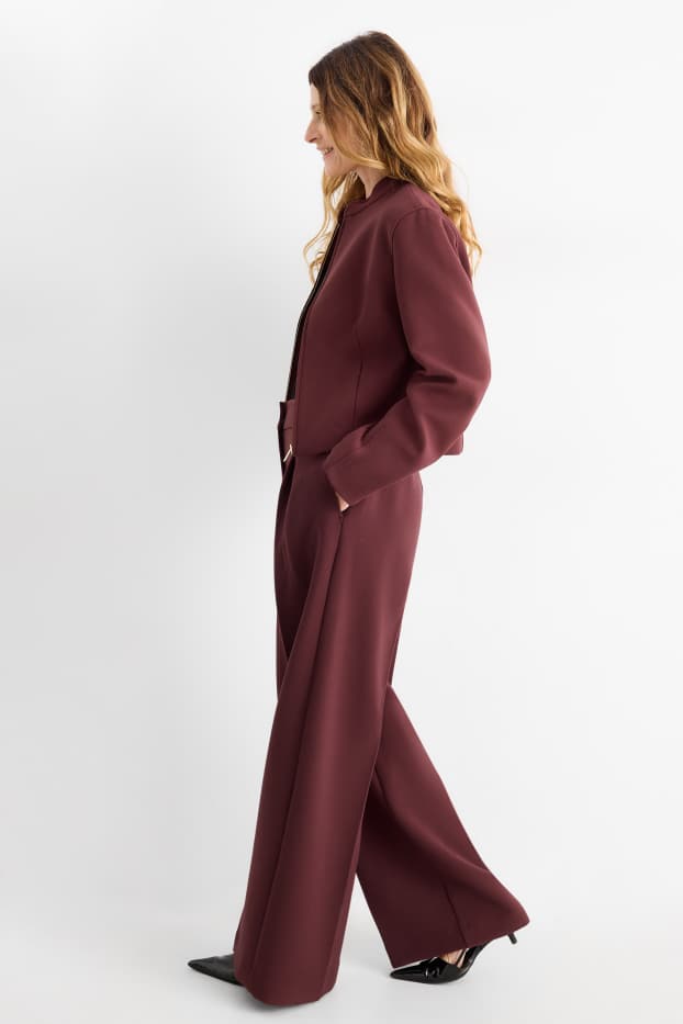 Women - Business trousers - high waist - wide leg - bordeaux