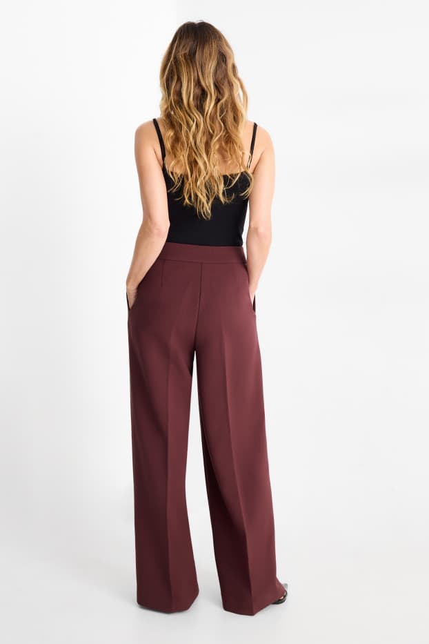 Women - Business trousers - high waist - wide leg - bordeaux