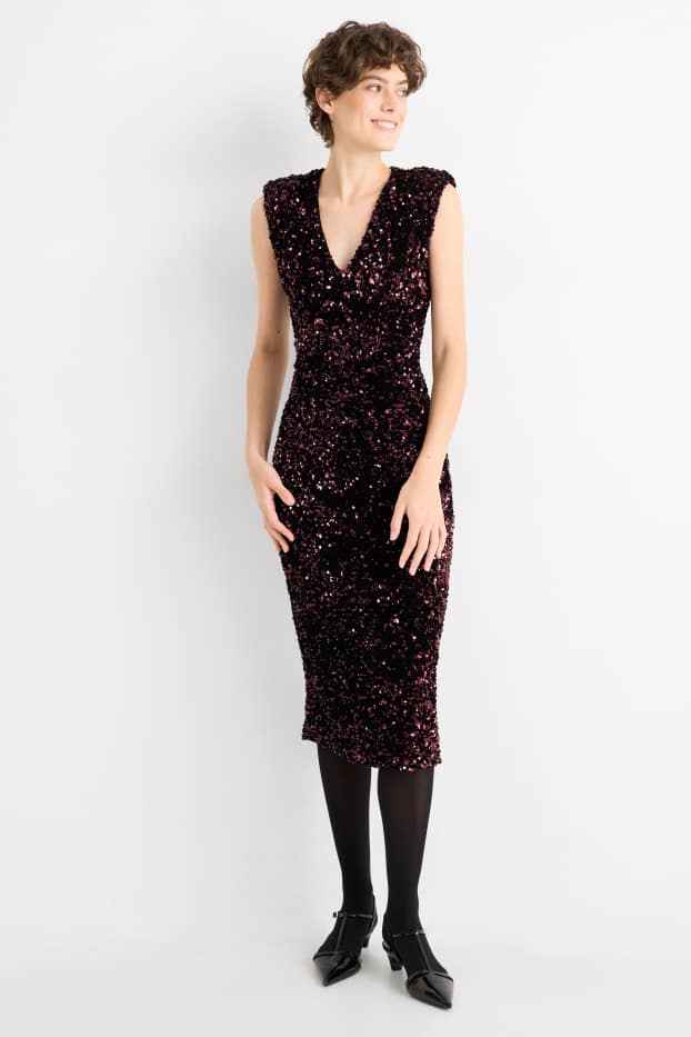 Donna - Abito bodycon in paillettes - bordeaux