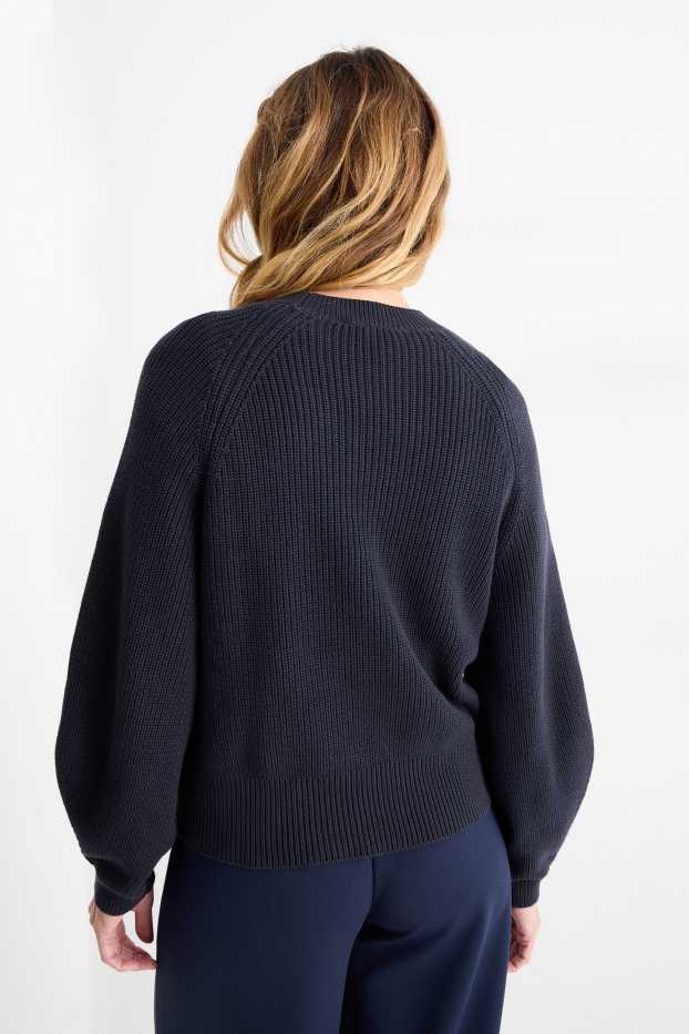 Dames - Trui - geribd - donkerblauw