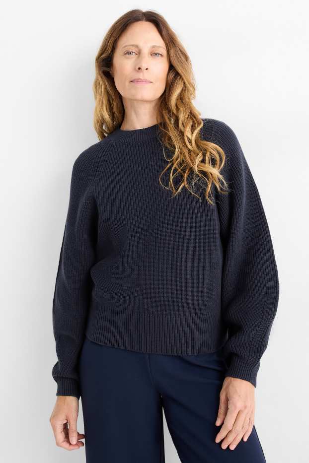Dames - Trui - geribd - donkerblauw