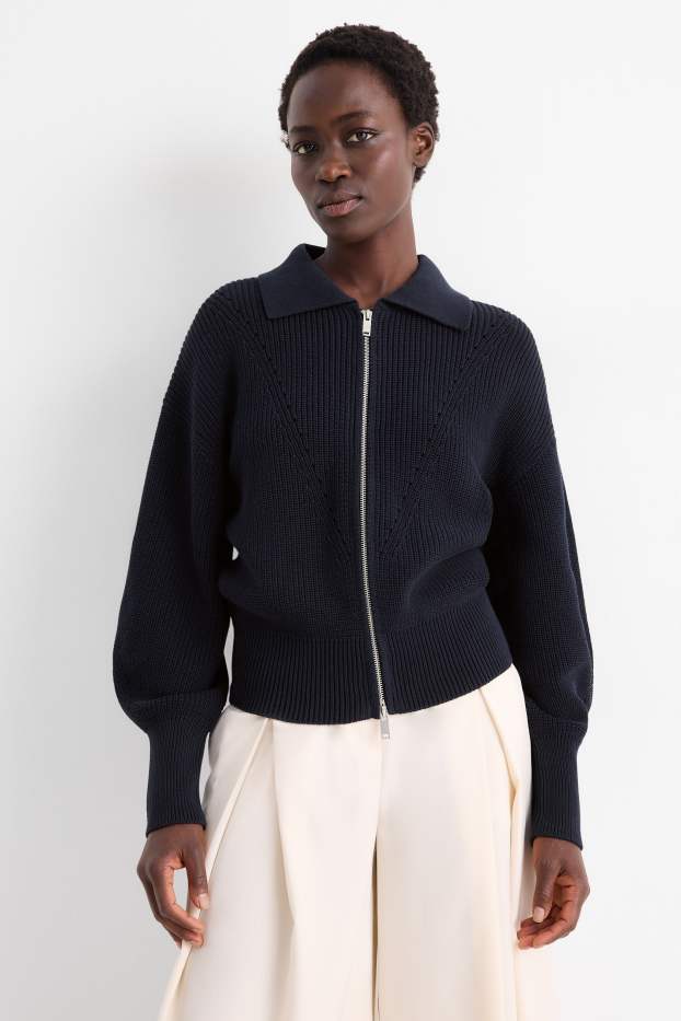Dona - Jaqueta de punt - acanalada - blau fosc