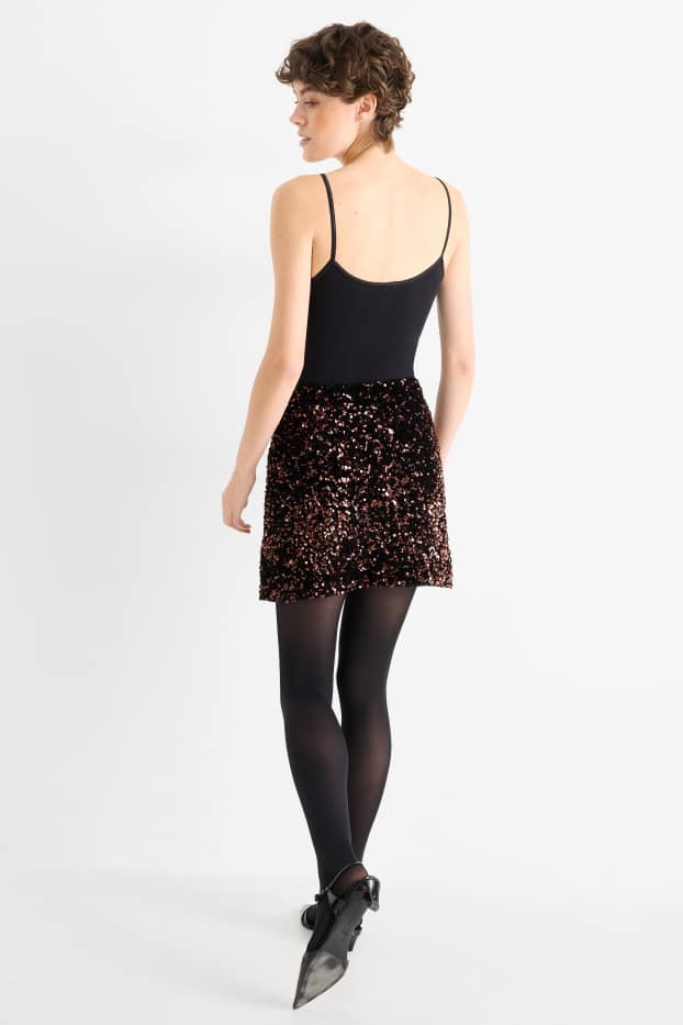 Dámské - Pajetková minisukně - tmavohnědá