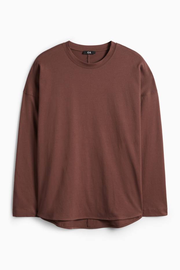 Femei - Tricou cu mânecă lungă basic - relaxed fit - maro închis