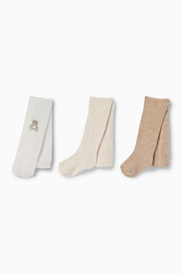 Baby Mädchen - Multipack 3er - Teddybär - Baby-Strumpfhose - hellbeige