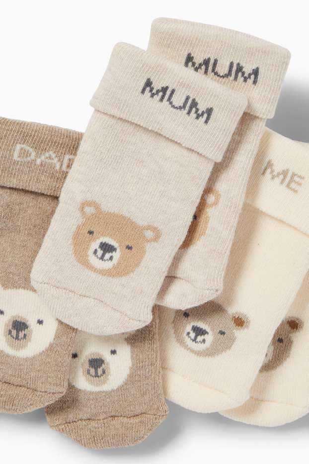 Baby: meisjes - Set van 3 paar - beertje - newbornsokken met motief - licht beige