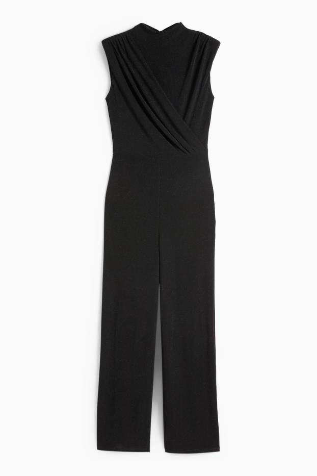Damen - Jumpsuit - Glanz-Effekt - schwarz