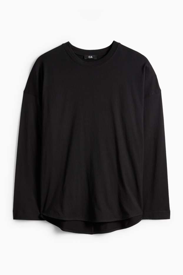 Femei - Tricou cu mânecă lungă basic - relaxed fit - negru